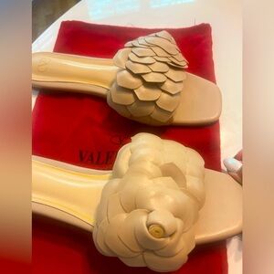 Nude Leather Flower Valentino Sandals in Great Condition